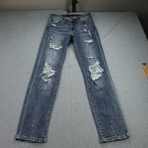 Judy Blue Jeans Womens 5/27 Blue Boyfriend Fit Distressed Ripped Medium Wash